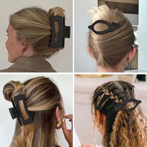 CHANDAT Hair Clips for Women, Flat Hair Clips, 8 pcs, 2style - Black | 4.3 Inch Large Square Hair Claw Clips & Flat Hair Clips, Thick & Thin Hair, Hair Accessories for Women, Strong Hold Non-Slip - color: Black