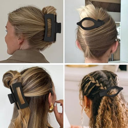 CHANDAT Hair Clips for Women, Flat Hair Clips, 8 pcs, 2style - Black | 4.3 Inch Large Square Hair Claw Clips & Flat Hair Clips, Thick & Thin Hair, Hair Accessories for Women, Strong Hold Non-Slip - color: Black
