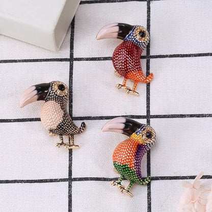 Enamel Bird Brooch for Women Rhinestones Owl/Hummingbird/Eagle/Toucan Lapel Pin Cute Bird Brooches Jewelry Gifts for Mom Wife - color: Colorful-Toucan 2