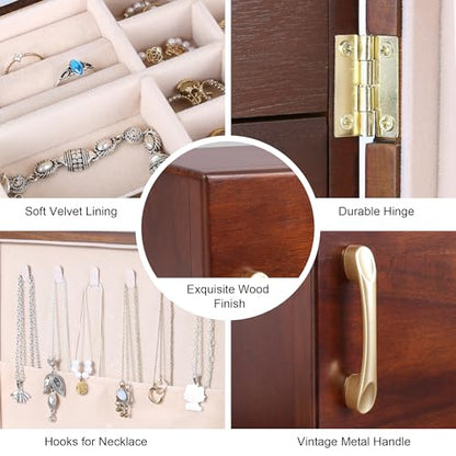 Kendal Wooden Jewelry Box for Women, Wooden Jewelry Organizer, 4-Layer Jewelry Organizer Box with Side Door, Single Door Jewelry Holder Organizer for Earrings, Necklaces, Rings