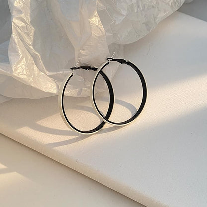 Hoop Earrings for Women Leather Hoop Earrings-Medium/Large Hoops-Lightweight hoop - color: White