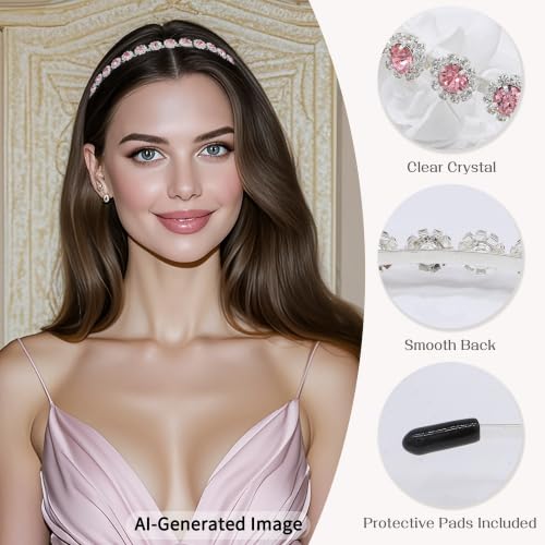 Bridal Headpiece Wedding Headband with Crystal and Hair Accessories (Pink, 5.5'') - color: Pink
