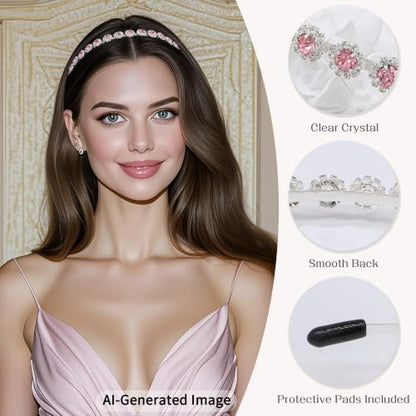 Bridal Headpiece Wedding Headband with Crystal and Hair Accessories (Pink, 5.5'') - color: Pink