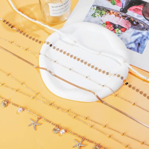 NEWITIN 4 Pieces Waist Chain for Women Gold Plated Adjustable Belly Chain Dainty Layered Summer Beach Body Chains Sexy Bikini Body Chains Jewelry Accessories for Women - color: 6 Pieces Gold Beach
