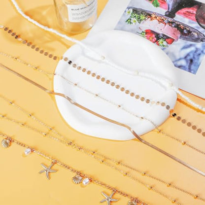 NEWITIN 4 Pieces Waist Chain for Women Gold Plated Adjustable Belly Chain Dainty Layered Summer Beach Body Chains Sexy Bikini Body Chains Jewelry Accessories for Women - color: 6 Pieces Gold Beach
