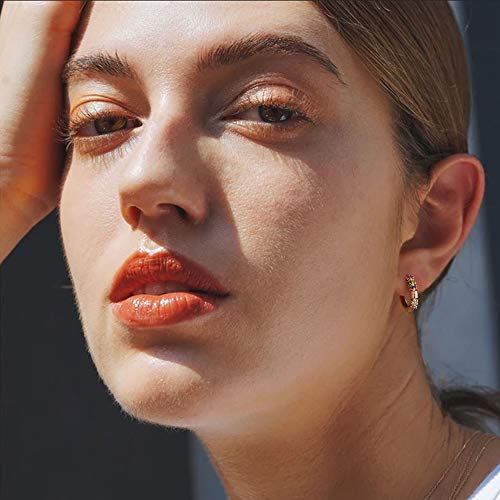 Cubic Zirconia Huggie Earrings 14k Gold Plated Tiny Earrings Small Huggie Hoop Earrings Simple Lightweight Hoops Gift for Women - color: CZ Rainbow Hoop