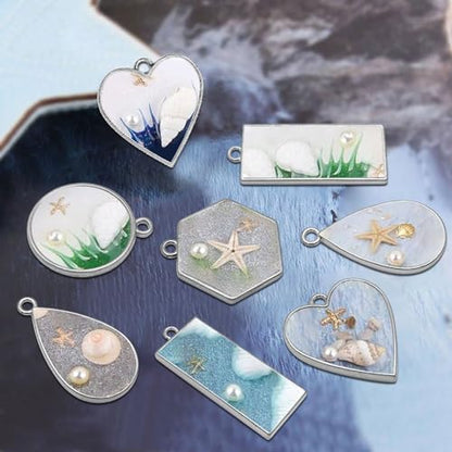 Oubaka 50pcs Open Bezels 5 Styles Open Frame Pendant Open Back Bezel Pendants Geometric Hollow Frame Pendant for Resin Casting, Necklace, Earrings, Pressed Flower, DIY Crafts(White K) - color: 50pcs;White K;5 Styles;B