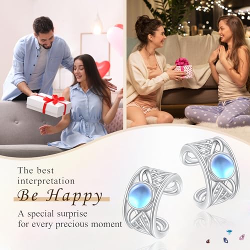Birthday Gifts 925 Sterling Silver Ear Cuff Non Pierced Fake Cartilage Cuffs Huggie Earrings for Women Girls - Set of 2 - style: Celtic Moonstone
