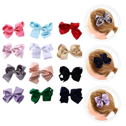 Cabilock 12 Pieces Bowknot Hair Clip Set Mixed Color Ribbon Barrettes Fashion Hair Accessories for Teens and Women Everyday Wear Random Color