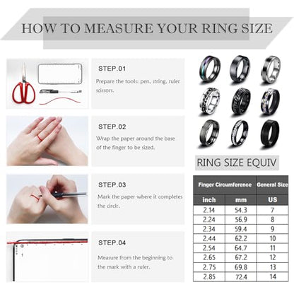 EIELO 9Pcs Stainless Steel Band Rings for Men Women Cool Fidget Spinning Chain Ring Anxiety Relief Fashion Simple Wedding Engagement Black Ring Set - color: Black
