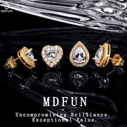 MDFUN Halo Stud Earrings 18K Gold Plated Round/Square/Heart/Teardrop Cubic Zirconia Earrings Set for Women - color: B-Heart/Teardrop