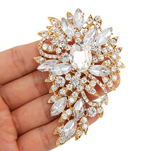 EVER FAITH Women's Austrian Crystal Wedding Flower Leaf Bouquet Brooch - color: Clear Gold-Plated-Base