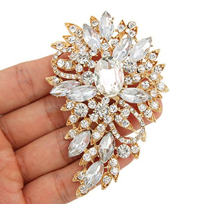 EVER FAITH Women's Austrian Crystal Wedding Flower Leaf Bouquet Brooch - color: Clear Gold-Plated-Base