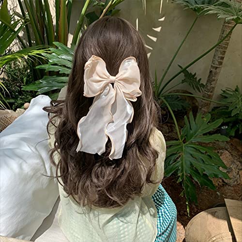 papasgix Hair Bow Clips: Big Solid Color Silk Ribbons for Women & Girls (4: Champagne, Blue, Purple, Pink) - color: Champagne+Blue+Purple+Pink