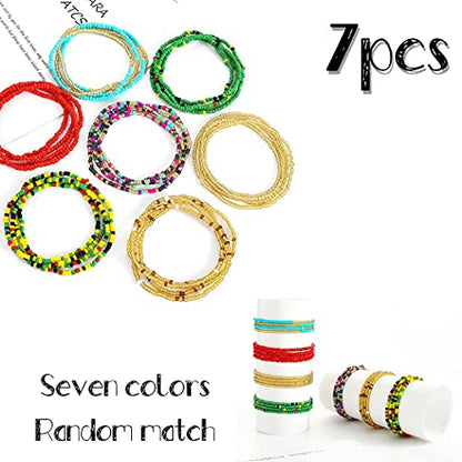 African Waist Beads Chain Layered Belly Body Chain Beach 7Pack Waist Jewelry Body Accessories for Women - size: 71inch/180cm