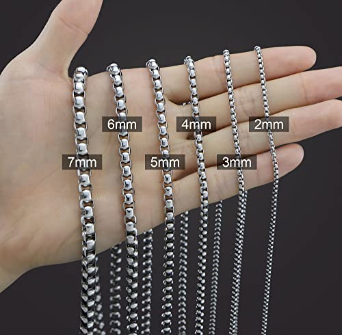 Square Rolo Chain Necklace Stainless Steel Round Box Necklace for Men Women/2mm-7mm/16Inch-36Inch - color: Stainless Steel-Silver, size: 16 Inches, style: 2 mm width