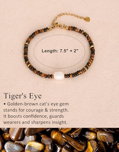 Gemstone Beaded Bracelets with Freshwater Pearl | Crystal Beaded Bracelet Boho Natural Stone Trendy Jewelry Gifts - color: Brown