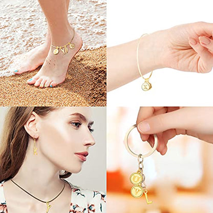 8 Sets/ 208 Pieces Mixed Alphabet Charms Round Letter Pendants A-Z Initial Letter Metal Charms for Jewelry Making and DIY Crafting(Golden)