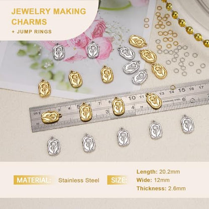 20pcs Stainless Steel Square Charms for Jewelry Making Rose Pendant Charm Bulk Men and Women Bracelet Necklace DIY - color: Square Flower