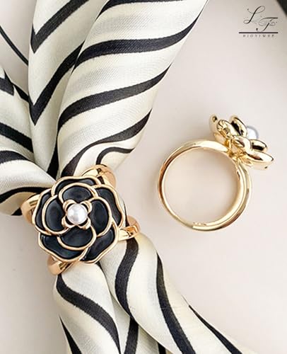 Scarf Rings Buckle And Slides For Women Scarves Pin Tshirt Ties Clip For The Side 3CP - color: Black camellia silk scarf buckle