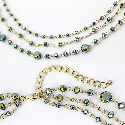 Firstmeet Long Chain Multi Layer Fashion Glass Beads Handmade Necklace for Women - color: Green-j