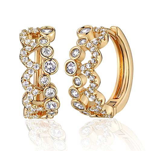 Cubic Zirconia Huggie Earrings 14k Gold Plated Tiny Earrings Small Huggie Hoop Earrings Simple Lightweight Hoops Gift for Women - color: Bubble crown