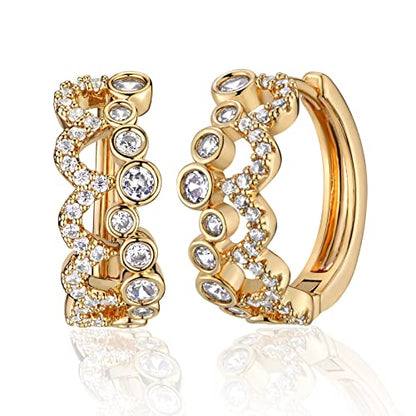 Cubic Zirconia Huggie Earrings 14k Gold Plated Tiny Earrings Small Huggie Hoop Earrings Simple Lightweight Hoops Gift for Women - color: Bubble crown