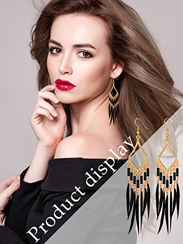 Sumind 6 Pairs Long Beaded Feather Tassel Earrings Boho Dangle Bohemia Handmade Seed Bead Statement Fringe Drop Earrings for Women Girls