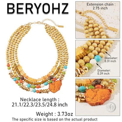 Turquoise Jewelry for Women Chunky Beaded Necklaces Boho Statement Necklace Layered Turquoise Necklaces for Women Fashion Gift - color: Orange
