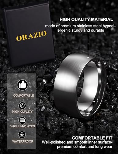 ORAZIO Stainless Steel Wedding Rings for Men Women 6mm 8mm Mens Wedding Band Sliver/Black/Gold Plated Brushed Matte Finish Surface High Polish Edge Mens Rings Engagement Promise Ring Comfort Fit 6-14 - color: Silver Plated -8MM