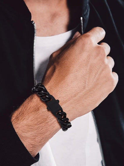 Bandmax Mens Hip Hop Cuban Link Bracelets 5/7/9/12MM Stainless Steel Miami Curb Chain Bracelet Silver/Gold Plated/Black Wristlet Chains for Men 7"-9" - color: 11 12MM-Black