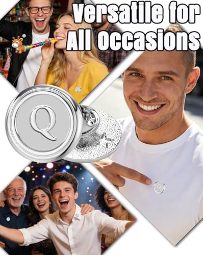 Initial Letter Pins A-Z Men Classic Brass 26 Alphabet Badge for Business & Wedding Shirt - color: Silver, style: Letter Q
