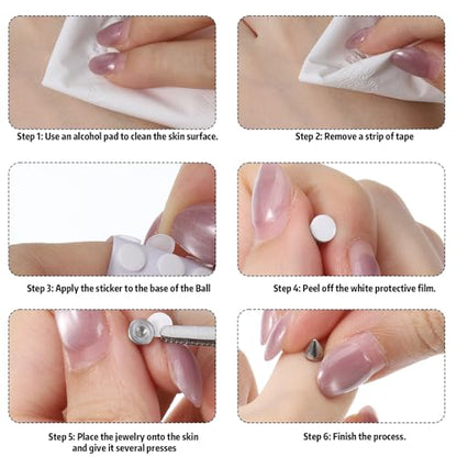 Fake Eyebrow Ring, Fake Lip Labret Studs Non-Piercing Eyebrow Piercing Replacement Balls Spike with 100Pcs Sticker and 1 Pcs Tweezers Body Jewelry Nose Rings