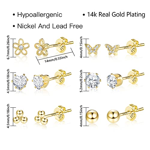 KISSPAT 6 Pairs Small Gold Stud Earrings Set for Women Hypoallergenic Silver post Tiny Stud Earrings Multiple Pack - color: C