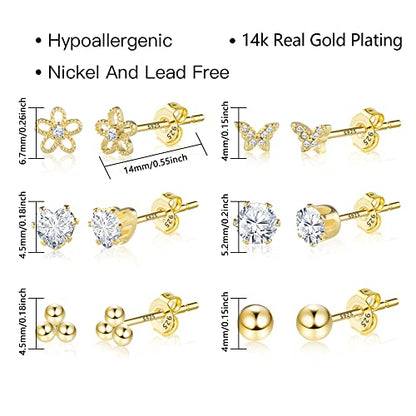 KISSPAT 6 Pairs Small Gold Stud Earrings Set for Women Hypoallergenic Silver post Tiny Stud Earrings Multiple Pack - color: C