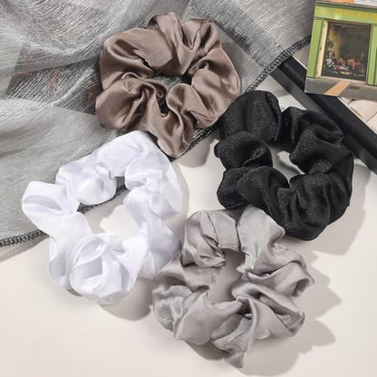 Hair Scrunchies for Women - Hair Ties No Damage Both for Thick Hair or Thin Hair Curl Hair No Crease Scrunchies Ponytail Holder No Hurt Your Hair - color: Black White Gray Dark Gray
