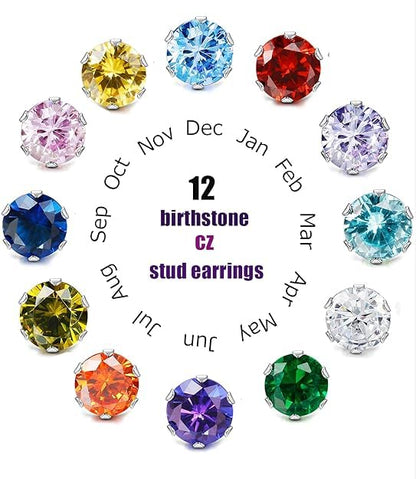 Birthstone Stud Earrings | Hypoallergenic, Brilliant Cut Round Cubic Zirconia, Flat Back, Surgical Steel, For Sensitive Ears - style: June Violet