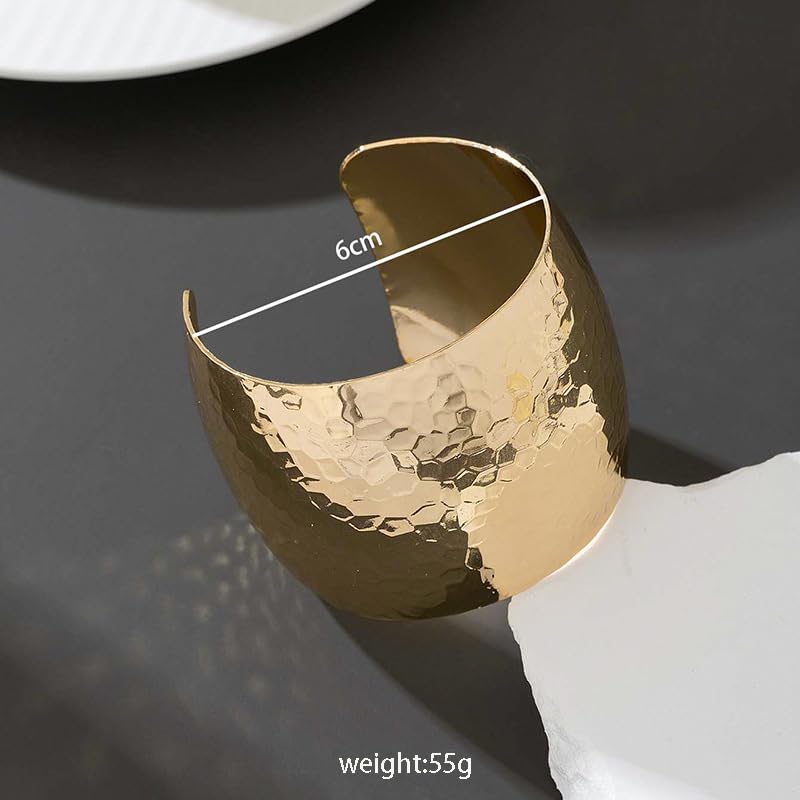 Gold Bracelets for Women Irregular Hammered Open Cuff Adjustable Wide Band Simple Statement Gift