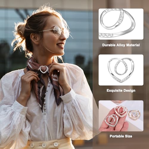 PATIKIL Silk Scarf Ring Clip, Heart T-shirt Tie Clips Scarves Pin Shawl Slide Buckles Fashion Metal Clothing Ring Wrap Holder for Women Jewelry Accessories Gift - color: Silver Tone