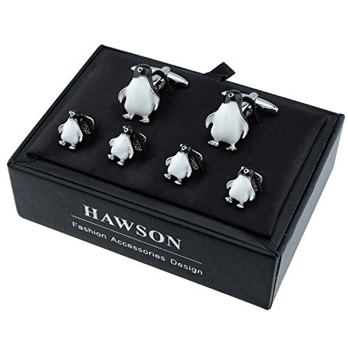 HAWSON Silver/Gold Cufflinks for Men with Tuxedo Shirt Studs,Men Accessories Jewelry with Gift Box,Gifts for Family,Best Friend on Wedding Business Birthday Anniversary - color: Silver ( Penguin Cufflinks with 4 pcs Studs)