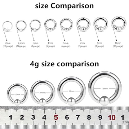 12G 10G 8G 6G 4G 2G 0G 00G Large Septum Rings Gauges Earrings Hoops 316L Surgical Steel Spring Action Captive Bead PA Ring CBR Septum Nose Rings Piercing Jewelry for Women Men - color: Silver, size: 4G=5mm Inner Dia: 9/16" (14mm)