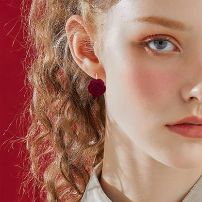 Handmade Bohemian Aesthetic Dainty Acrylic Flower Petal Leverback Earrings Sparkly 14K Gold Floral Dangle Drop Earrings for Women - color: Wine Red