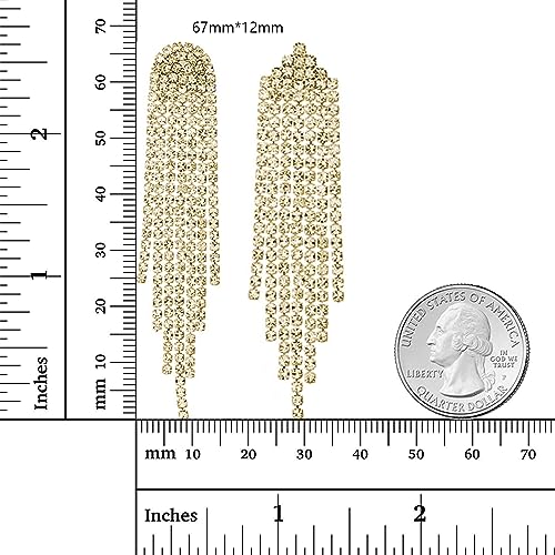 Luxval Rhinestone Earrings Dangling for Women Sparkly Silver Dangle Earrings Girls Long Chandelier Earrings Tassel Lightweight Ear Studs Cubic Zirconia Crystal Statement - color: Gold-2Pairs Tassel Sets