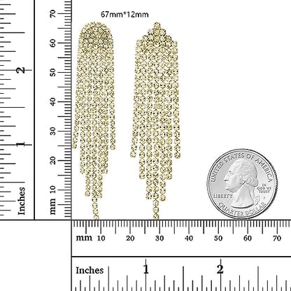 Luxval Rhinestone Earrings Dangling for Women Sparkly Silver Dangle Earrings Girls Long Chandelier Earrings Tassel Lightweight Ear Studs Cubic Zirconia Crystal Statement - color: Gold-2Pairs Tassel Sets
