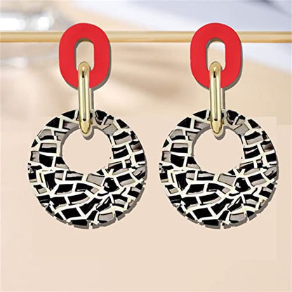 ONLYJUMP Exaggerated Geometry Earrings Acrylic Round Square Triangle Heart Dangle Earrings for Women Multilayer Bohemia Earrings Classic Retro Minimalist Earrings Statement Jewelry - color: Red Acrylic