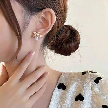 Pearl Bow Earrings for Women Coquette Aesthetic Jewelry Rhinestone Bow Earrings for Bridesmaids Wedding Party Accessories Bridal Costume Accents Bowknot Themed Gifts - color: A2: Bow Earrings Pink Pearl