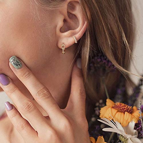 Huggie Hoop Earrings 14K Gold Plated Cubic Zirconia Dainty Simple Cute Beads Elegant CZ Circle Small Hoop Earring for Women Minimalist Handmade Hypoallergenic Jewelry - color: Link Hoop