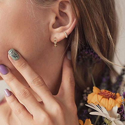 Huggie Hoop Earrings 14K Gold Plated Cubic Zirconia Dainty Simple Cute Beads Elegant CZ Circle Small Hoop Earring for Women Minimalist Handmade Hypoallergenic Jewelry - color: Link Hoop