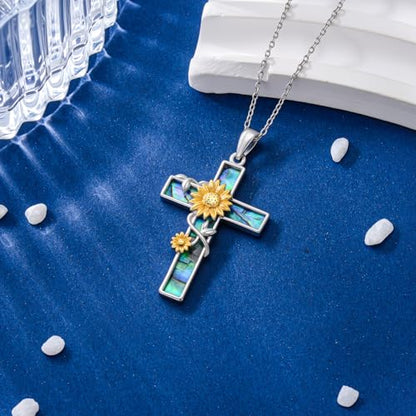 Cross Necklace for Men Women 925 Sterling Silver Cross Pendant Necklace Christian Religious Jewelry Gifts for Anniversary - color: 6-Sunflower Cross