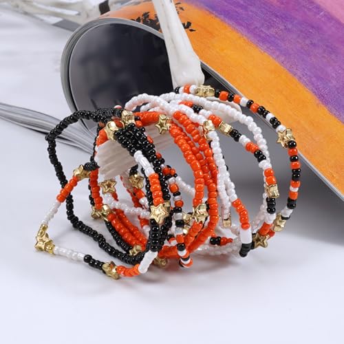 Ardorchid Halloween Bracelets for Women Pumpkin Ghost Steleton Bat Skull Beaded Stackable Stretchy Bracelet Rugby Thanksgiving Christmas Heishi Bracelets - color: Halloween Bracelet -7